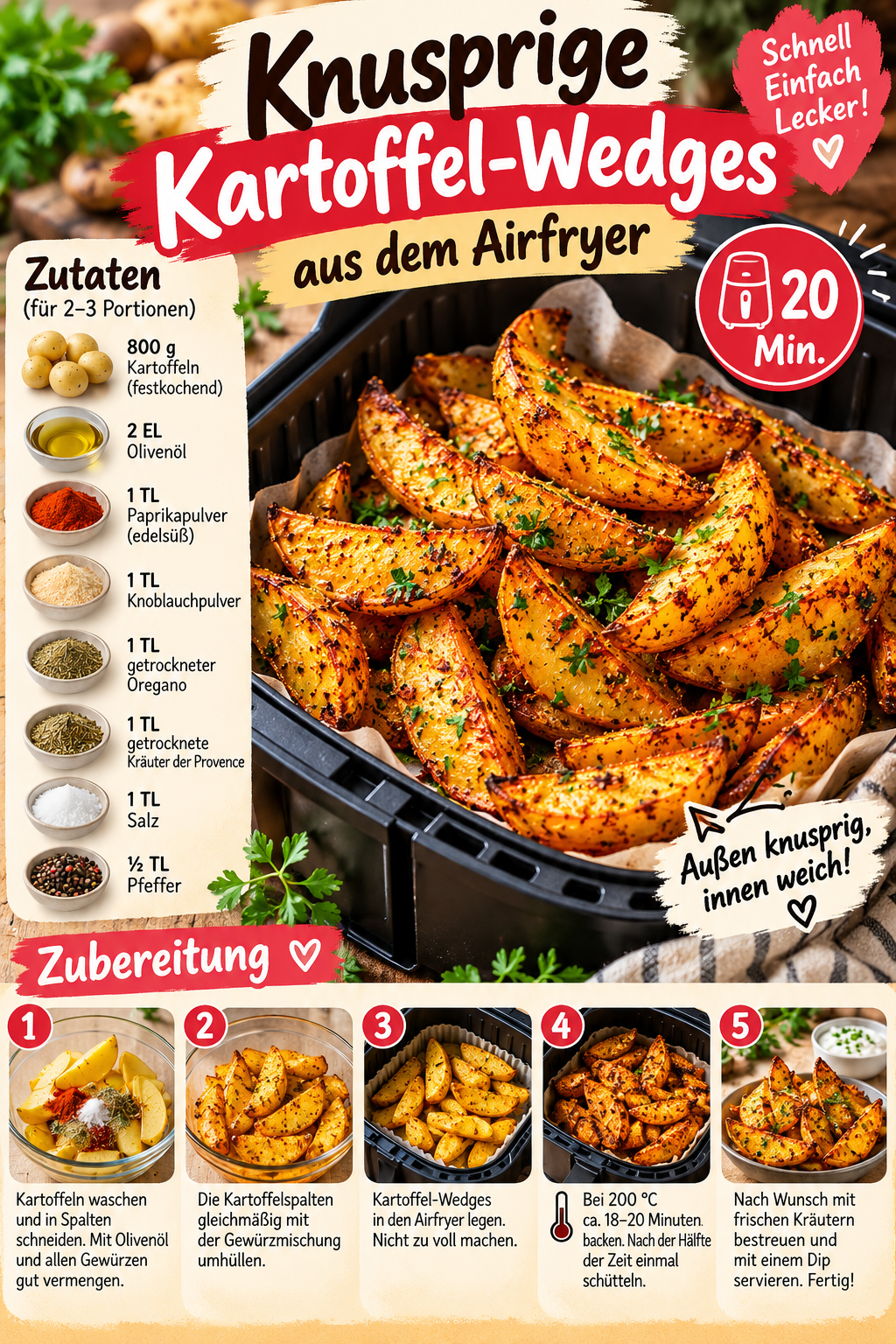 Knusprige Kartoffel-Wedges aus dem Airfryer: Schnell und unkompliziert