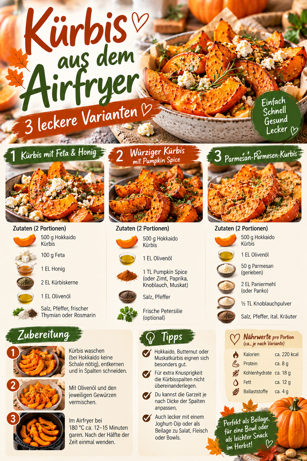 Kürbis aus dem Airfryer: Drei einfache und leckere Zubereitungen
