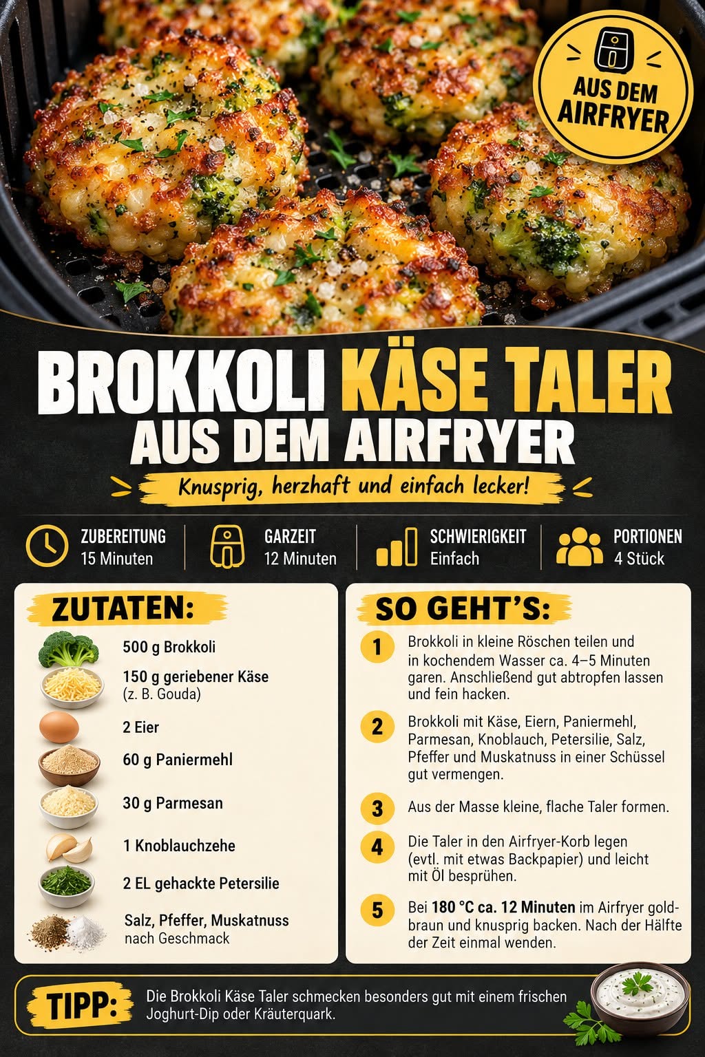 Knusprige Brokkoli-Käse-Taler aus der Heißluftfritteuse