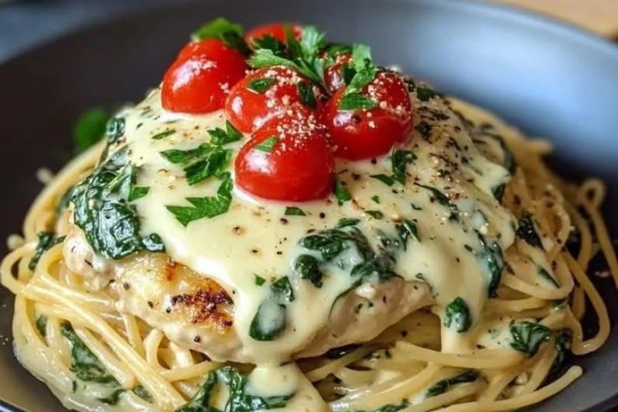 Cremige Spaghetti mit Spinat und Frischkäse