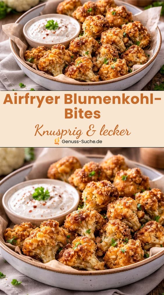 Knusprige Blumenkohl-Bites aus dem Airfryer mit Joghurt-Dip