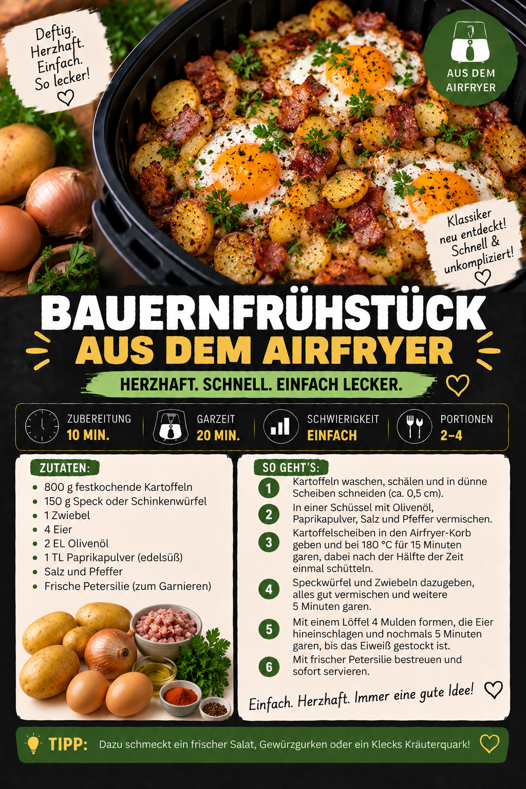 Herzhaftes Bauernfrühstück aus dem Airfryer: Einfach zubereitet