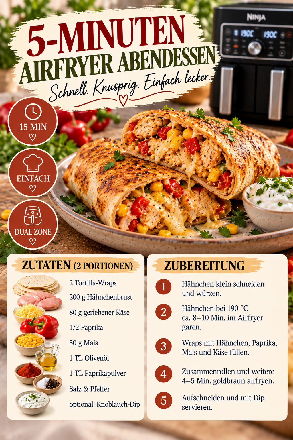Knusprige Chicken-Wraps aus dem Airfryer für ein schnelles Abendessen